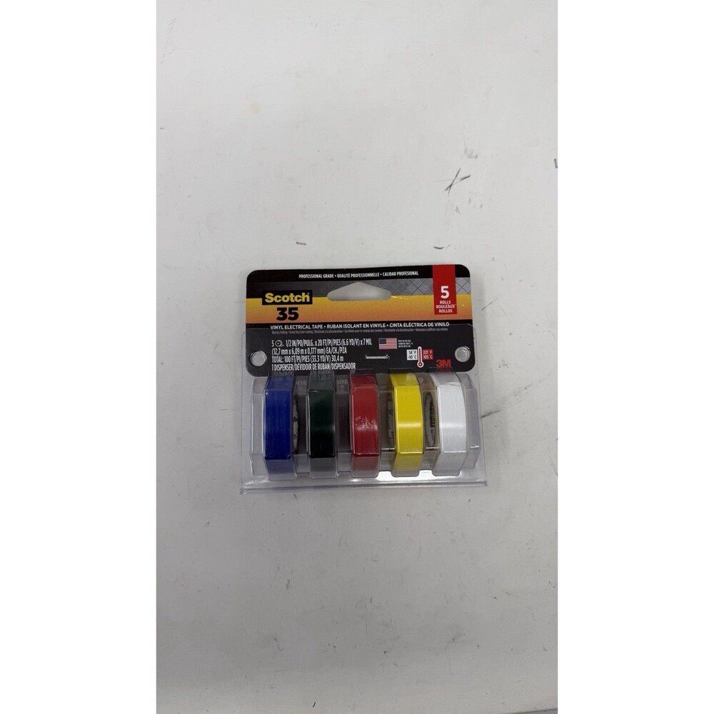 Scotch Vinyl 35 Electrical Tape, 5 Rolls, Multi-Color 1 Pack, Multicolor